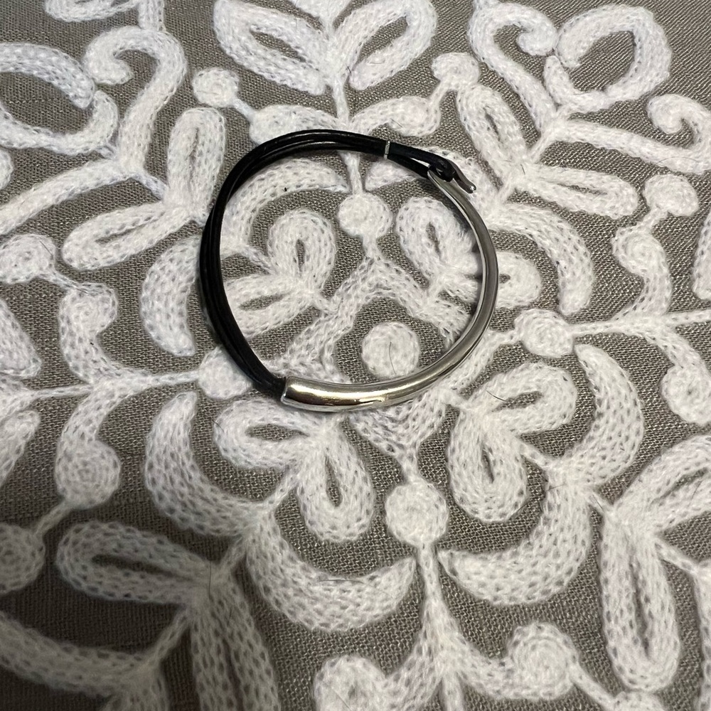 Handcrafted Sterling Silver and Leather Bangle Bracelet